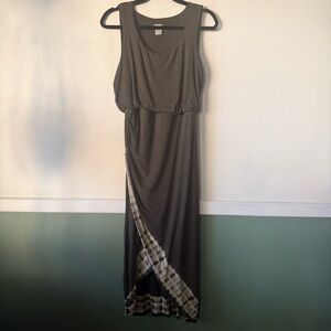 Chico's Olive Green and Cream Maxi Dress with tie dye accent